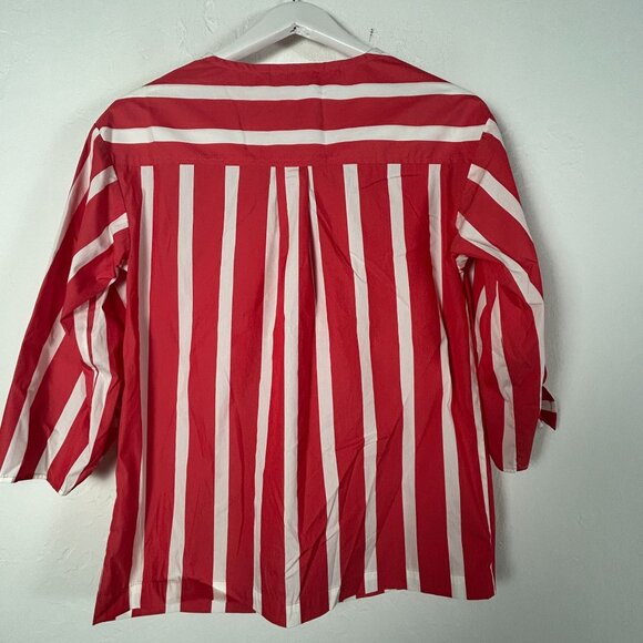 Trina Turk Womens Red & White Striped Split Neck Tie-Sleeve Blouse Top XS Casual - Picture 2 of 8
